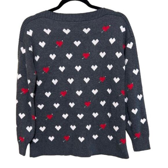 Loft Heart Print Boatneck Sweater Womens MP Medium Petite Gray 3/4 Sleeve - Picture 3 of 6